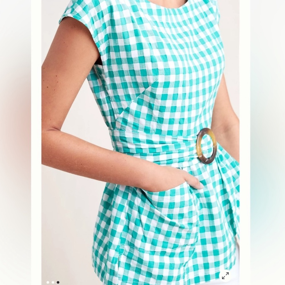 Anthropologie - Green Gingham Blouse - Size 6 - Picture 3 of 15